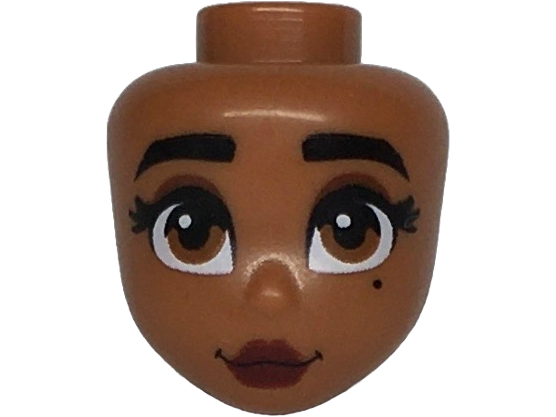 Mini Doll, Head Friends with Black Thick Eyebrows and Eyelashes, Dark Orange Eyes, Reddish Brown Eye Shadow, Beauty Mark, Dark Red Lips, Grin Pattern