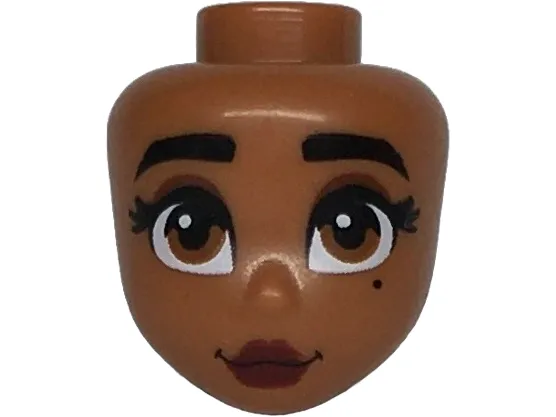 Mini Doll, Head Friends with Black Thick Eyebrows and Eyelashes, Dark Orange Eyes, Reddish Brown Eye Shadow, Beauty Mark, Dark Red Lips, Grin Pattern