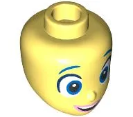 Mini Doll, Head Friends with Blue Eyebrows, Large White Eyes with Dark Blue Outline, Bright Pink Lips and Open Mouth Smile with Top Teeth Pattern