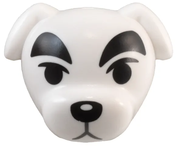 Minifigure, Head, Modified Dog (Terrier) with Thick Black Eyebrows, Eyes and Nose, and Dark Bluish Gray Mouth Pattern