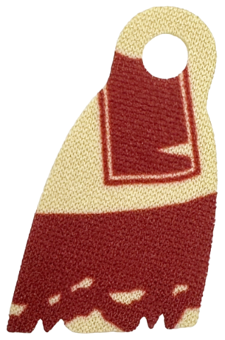 Minifigure Cape Cloth, Narrow with Single Top Hole and Tattered Edge with Dark Red Shapes Pattern