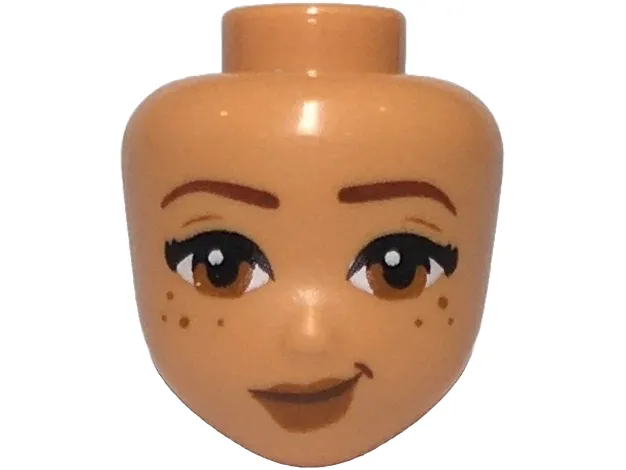 Mini Doll, Head Friends with Reddish Brown Eyebrows, Black Eyelashes, Dark Orange Eyes and Lips, Lopsided Grin and Freckles Pattern