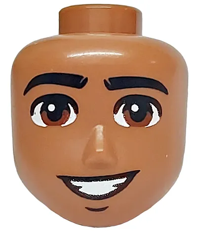 Mini Doll, Head Friends Male Large with Black Eyebrows, Reddish Brown Eyes, Chin Dimple, and Open Mouth Smile with Teeth Pattern