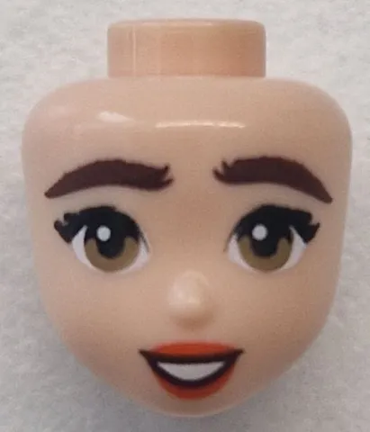 Mini Doll, Head Friends with Dark Brown Bushy Eyebrows, Black Eyelashes, Dark Tan Eyes, Reddish Orange Lips, Open Mouth Smile with Teeth Pattern