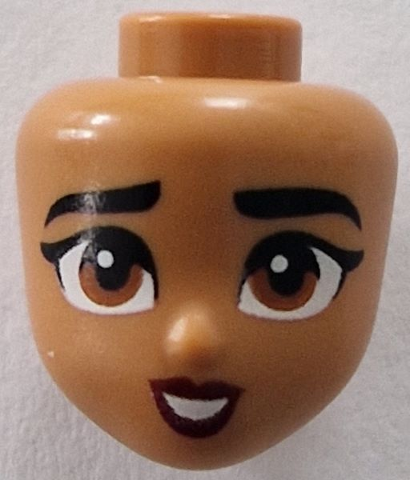 Mini Doll, Head Friends with Black Thick Eyebrows, Dark Orange Eyes, Dark Red Lips, Open Mouth Smile with Teeth Pattern