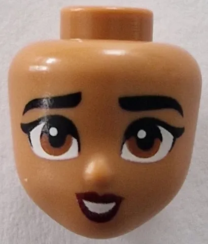 Mini Doll, Head Friends with Black Thick Eyebrows, Dark Orange Eyes, Dark Red Lips, Open Mouth Smile with Teeth Pattern