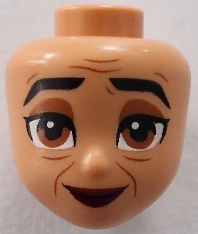 Mini Doll, Head Friends with Black Thick Eyebrows, Dark Orange Eyes, Eye Shadow, and Wrinkles, Dark Red Lips, Grin Pattern