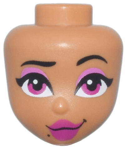 Mini Doll, Head Friends with Black Eyebrows, Left Raised, Single Eyelashes, Magenta Eyes and Lips, Dark Pink Eye Shadow, Beauty Mark, Lopsided Grin Pattern