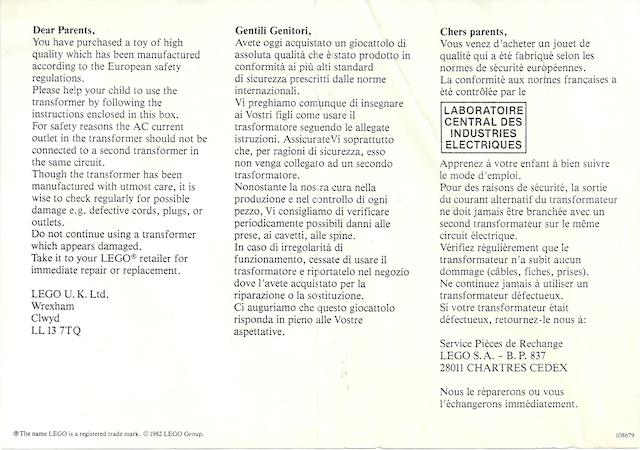 Paper Information Note for Parents, 12V Transformer - 108679