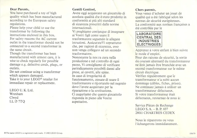 Paper Information Note for Parents, 12V Transformer - 108679
