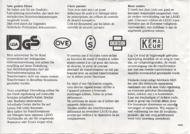 Paper Information Note for Parents, 12V Transformer - 108681