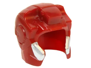 Minifigure, Headgear Helmet Space with Open Face and Top Hinge, with Angular Cheeks with Silver Edges Pattern (Iron Man)