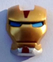 Minifigure, Visor Top Hinge with Gold Face Shield, Medium Blue Eyes, Silver Chin Pattern (Iron Man Mark 17)
