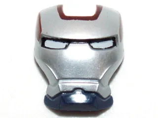 Minifigure, Visor Top Hinge with Silver Face Shield, White Eyes and Dark Red Trim Pattern