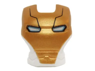 Minifigure, Visor Top Hinge with Gold Face Shield, Black Lines, Blue and White Eyes Pattern