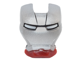 Minifigure, Visor Top Hinge with Silver Face Shield, White Eyes and Black Lines on Forehead Pattern