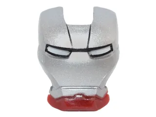 Minifigure, Visor Top Hinge with Silver Face Shield, White Eyes and Black Lines on Forehead Pattern