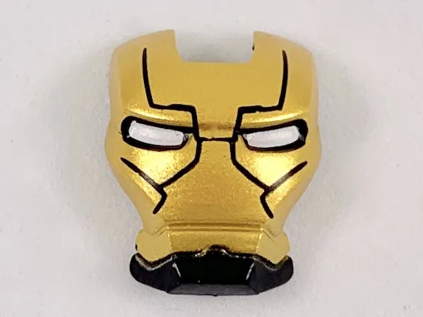 Minifigure, Visor Top Hinge with Gold Face Shield, White Eyes, Black Lines on Forehead and Cheeks Pattern