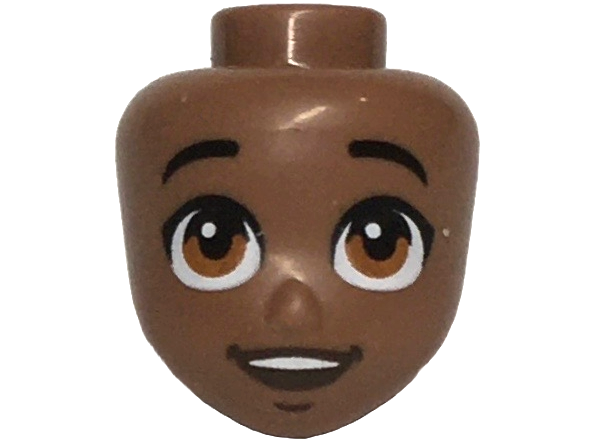 Mini Doll, Head Friends with Black Eyebrows, Large Dark Orange Eyes, Dark Brown Chin Dimple, Open Mouth Smile with Top Teeth Pattern