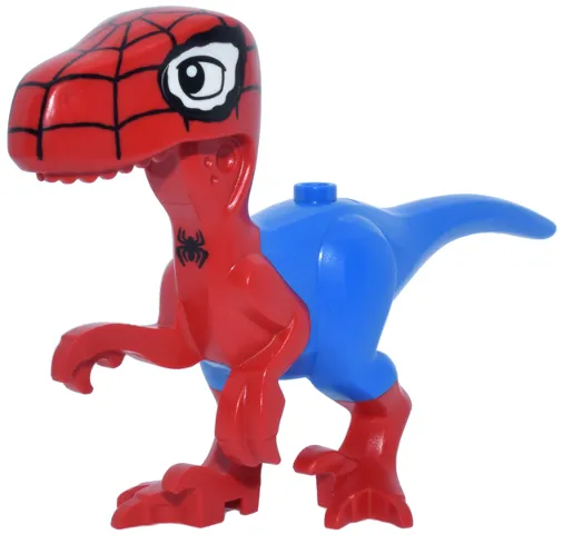 Dinosaur Body Raptor with Molded Blue Pants and Tail and White Eye Patches and Printed Black Eyes, Webbing and Spider Pattern (Spidey-Rex)