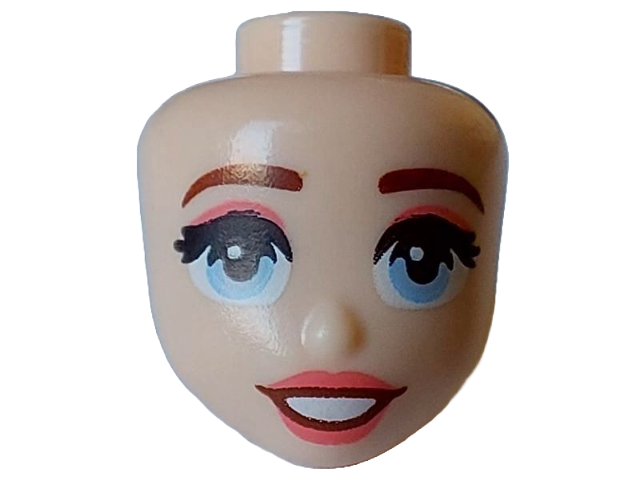Mini Doll, Head Friends with Reddish Brown Eyebrows, Black Eyelashes, Bright Light Blue Eyes, Coral Lips and Eye Shadow, Open Mouth Smile with White Teeth Pattern
