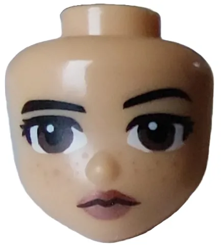 Mini Doll, Head Friends with Black Eyebrows and Eyelashes, Dark Brown Eyes, Medium Nougat Freckles and Metallic Pink Lips Pattern
