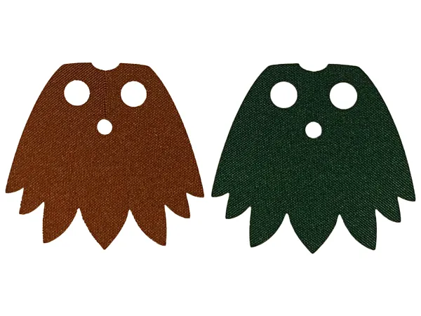 Minifigure Cape Cloth, 7 Points - Traditional Starched Fabric with Reddish Brown and Dark Green Sides
