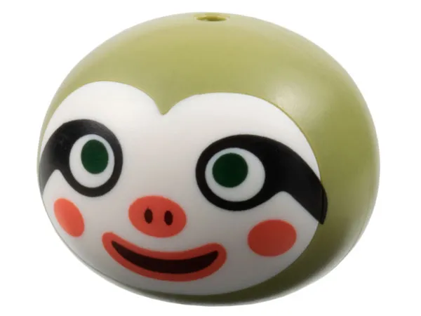 Minifigure, Head, Modified Sloth with Molded White Face and Printed Dark Green Eyes, Black Eye Markings, Dark Red Mouth, Coral Lips, Cheeks and Nose Pattern