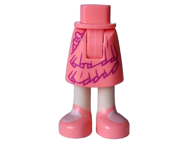 Mini Doll Hips and Skirt Mid-Length with Molded Light Nougat Legs / Boots and Printed Dark Purple Layers and Ruffles and Coral Sandals Pattern - Thick Hinge