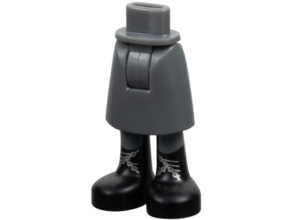 Mini Doll Hips and Skirt Mid-Length with Molded Black Legs / Boots and Printed Silver Laces, Dark Bluish Gray Tights Pattern - Thick Hinge