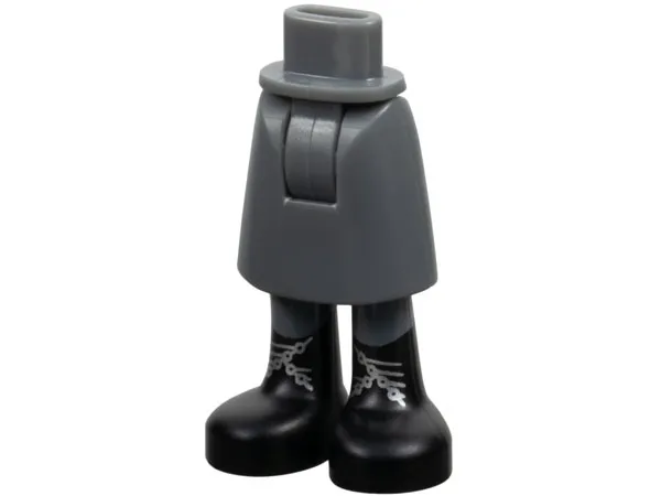 Mini Doll Hips and Skirt Mid-Length with Molded Black Legs / Boots and Printed Silver Laces, Dark Bluish Gray Tights Pattern - Thick Hinge