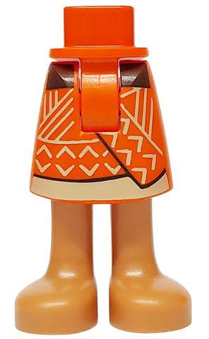 Mini Doll Hips and Skirt Mid-Length with Molded Medium Nougat Legs / Boots and Printed Dark Brown and Tan Hem, Chevrons and Lines Pattern - Thick Hinge