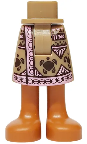 Mini Doll Hips and Skirt Mid-Length with Molded Sienna Legs / Boots and Printed Dark Brown Turtles, Bright Pink Hem and Triangles Pattern - Thick Hinge
