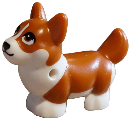 Dog, Friends Style, Corgi with Molded White Lower Body and Face and Printed Black Nose and Mouth, Dark Orange Eyes, White Blaze Pattern (Waffles)