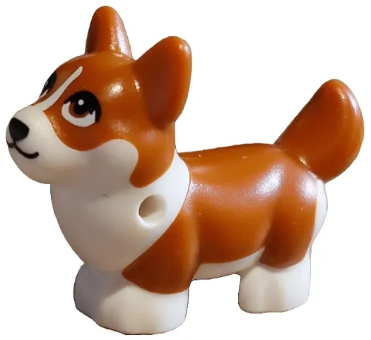 Dog, Friends Style, Corgi with Molded White Lower Body and Face and Printed Black Nose and Mouth, Dark Orange Eyes, White Blaze Pattern (Waffles)
