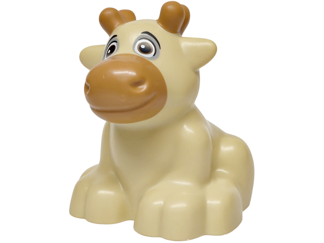 Duplo Reindeer, Sitting with Molded Medium Nougat Horns and Muzzle and Printed Black Eyebrows and Light Bluish Gray Fur around Medium Nougat and White Eyes Pattern (Sven)