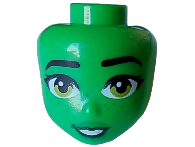 Mini Doll, Head Friends with Black Eyebrows and Eyelashes, Lime Eyes, Green Lips and Freckles, Open Mouth Smile with White Teeth Pattern