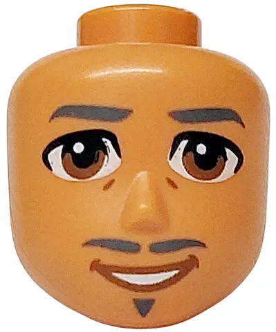 Mini Doll, Head Friends Male Large with Dark Bluish Gray Eyebrows, Moustache and Goatee, Medium Nougat Eyes and Cheek Lines, Open Mouth Smile with Teeth Pattern