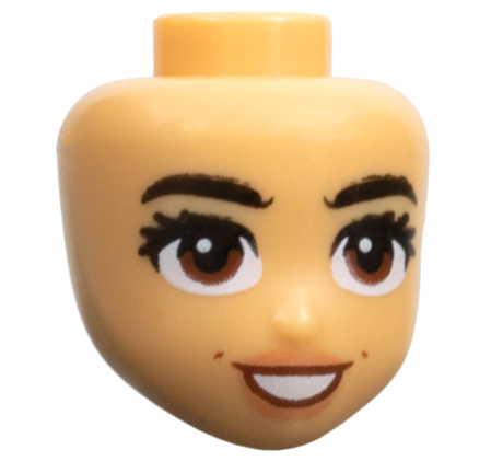 Mini Doll, Head Friends with Black Bushy Eyebrows, Eyelashes, Reddish Brown Eyes, Dimples, Nougat Lips, Open Mouth Smile with Teeth Pattern