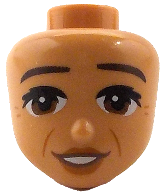 Mini Doll, Head Friends with Dark Brown Eyebrows, Black Eyelashes, Reddish Brown Eyes, Dark Orange Lips, Cheek Lines and Wrinkles, Open Mouth Smile with Teeth Pattern