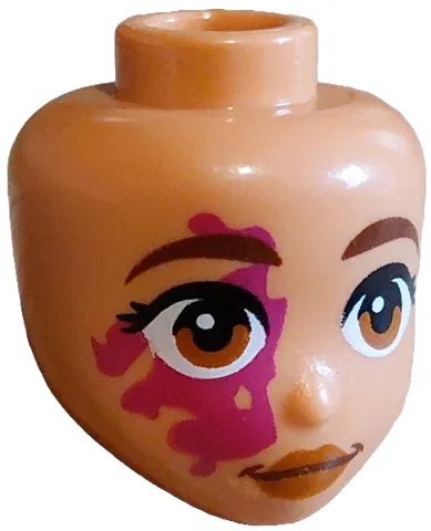 Mini Doll, Head Friends with Reddish Brown Eyebrows, Black Eyelashes, Magenta Birthmark, Dark Orange Eyes and Lips, Grin Pattern