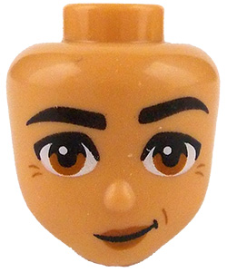Mini Doll, Head Friends with Black Thick Eyebrows, Dark Orange Eyes, Lips, Dimple and Wrinkles, Lopsided Grin Pattern