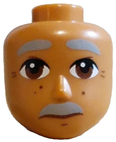 Mini Doll, Head Friends Male Large with Light Bluish Gray Thick Eyebrows and Moustache, Reddish Brown Eyes, Chin Dimple, Age Spots and Wrinkles, Neutral Pattern