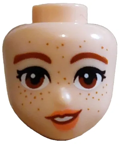 Mini Doll, Head Friends with Reddish Brown Eyebrows and Eyes, Black Eyelashes, Coral Lips, Dark Orange Freckles, Lopsided Open Mouth Smile with Teeth Pattern