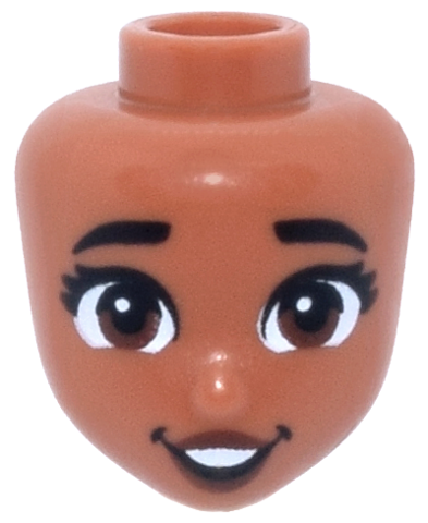 Mini Doll, Head Friends with Black Thick Eyebrows, Eyelashes, Reddish Brown Eyes and Lips, Open Mouth Smile with Dimples and Teeth Pattern