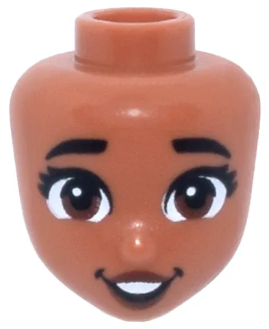 Mini Doll, Head Friends with Black Thick Eyebrows, Eyelashes, Reddish Brown Eyes and Lips, Open Mouth Smile with Dimples and Teeth Pattern