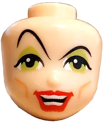 Mini Doll, Head Friends with Black Thin Long Eyebrows, Right Raised, Single Eyelashes, Lime Eyes and Eye Shadow, Nougat Cheek Lines, Red Lips, Open Mouth Smile with Teeth Parted Pattern