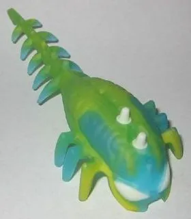 Hero Factory Brain with Molded Hard Plastic Glow In Dark White Eyes and Spikes and Marbled Yellow Pattern - Flexible Rubber