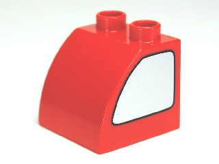 Duplo, Brick 2 x 2 x 1 1/2 Slope Curved with Metallic Silver Window Pattern on Both Sides