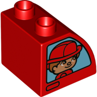 Duplo, Brick 2 x 2 x 1 1/2 Slope Curved with Firefighters Pattern